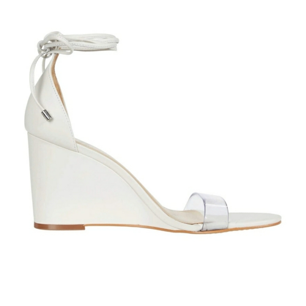🟡Clearance Sale Vince Camuto Women  Stassia Wraparound Wedge Sandal WHITE/CLEAR - Picture 2 of 7